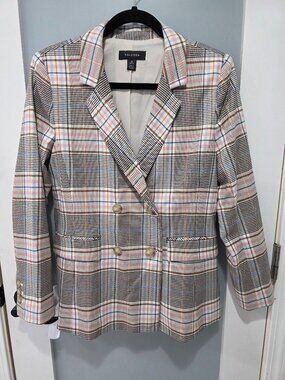 Halogen Pink Blue Plaid Double Breasted‎ Blazer – Petite Medium